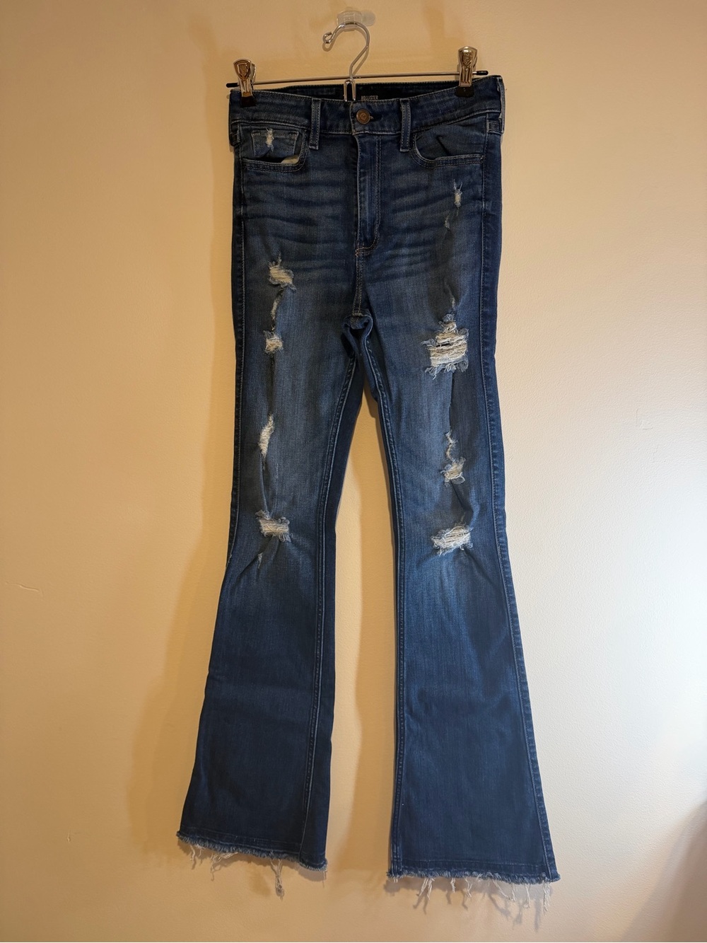 Hollister Dark Blue Distressed Flare Jeans